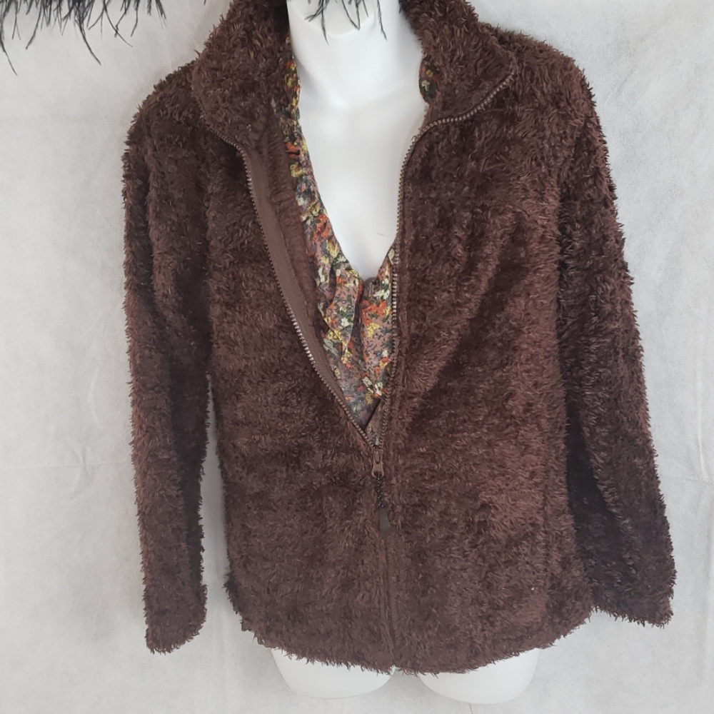 SNOZU  Brown Teddy bear zip-up cozy sweater small